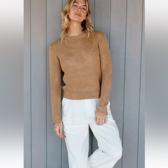 Jenni Kayne 100% Linen Sweater Women's M Crew Neck Camel/Gold - Picture 4 of 11